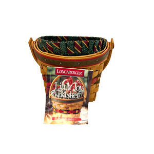 1998 Longaberger Little Joy Basket w/Plaid Liner & Protector 5"L x 3.75"W x 4.5"